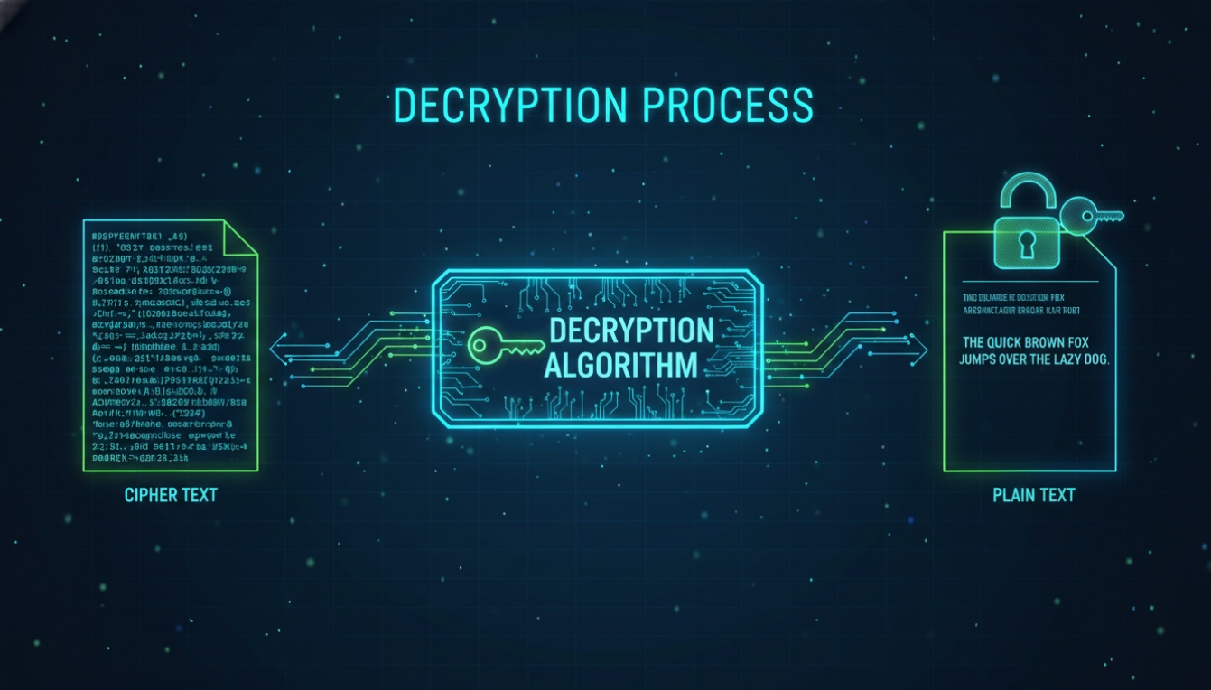 Decryption process converting cipher text to plain text