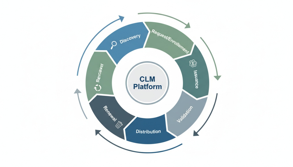 End-to-end certificate lifecycle management workflow from discovery to retirement