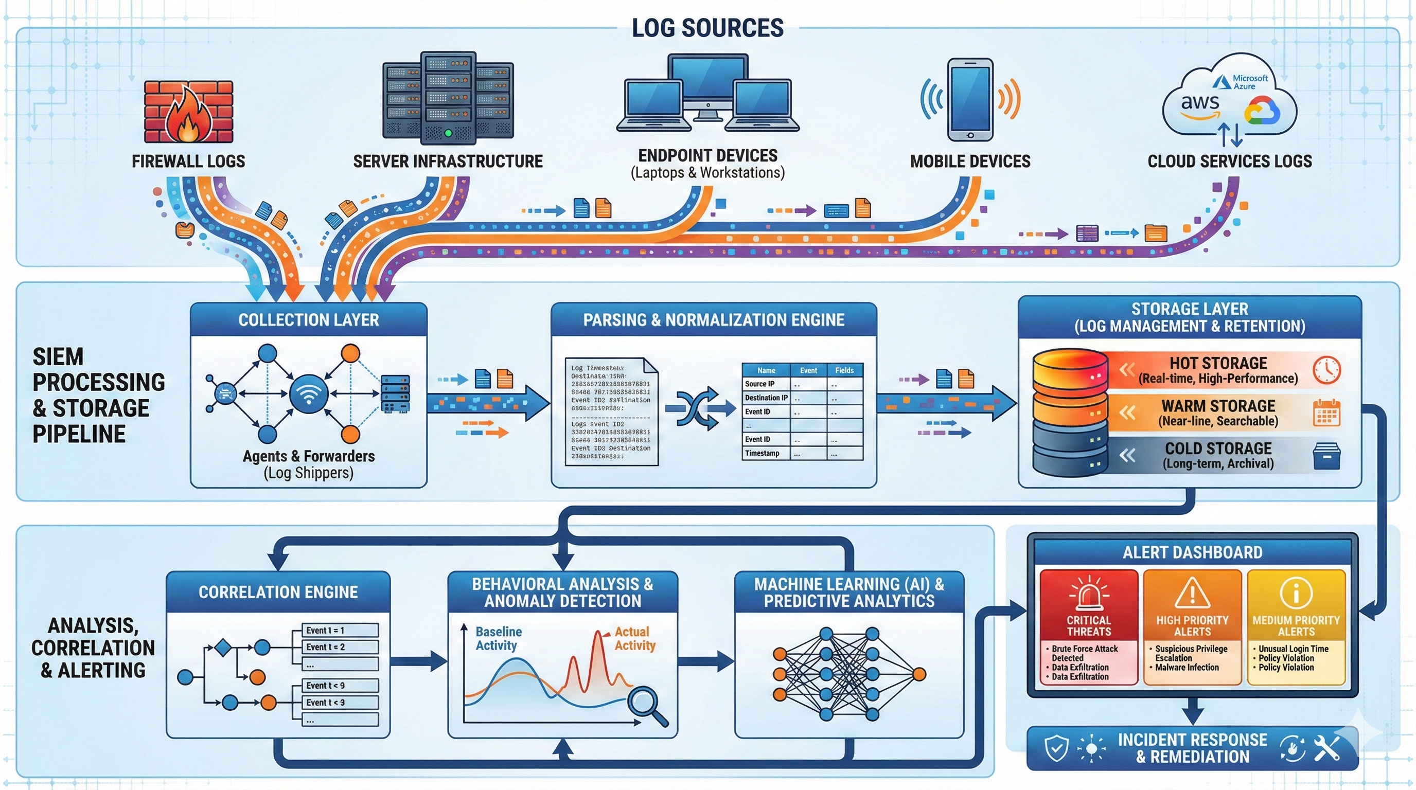 SIEM Data Flow and Processing Pipeline